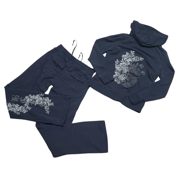 BCBGMAXAZRIA Other - BCBGMaxazria Two Piece Black Embroidered Track Set - Size Medium